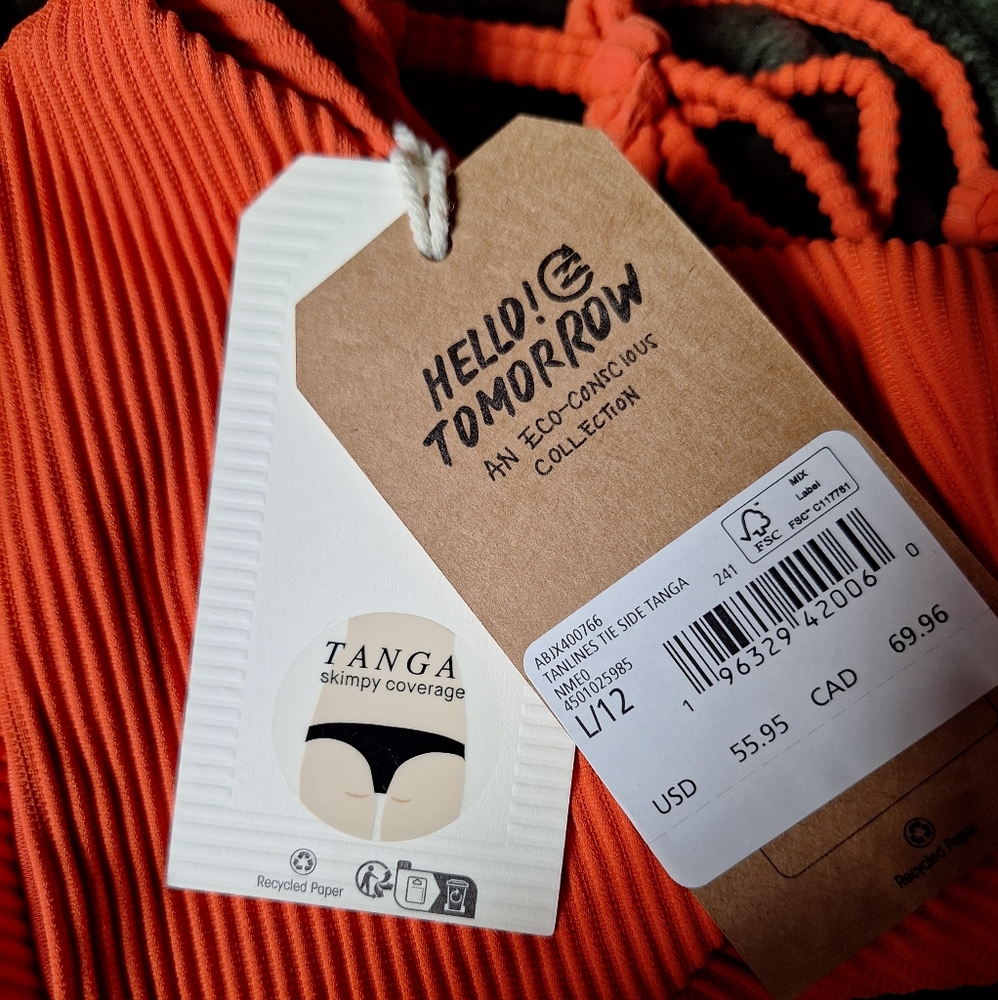 NWT Billabong Tan Lines Side Tie Tanga Textured Orange Bikini Bottoms L 12 - Picture 5 of 5